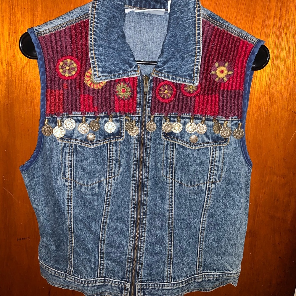 DKNY jean vest with gold coin links
